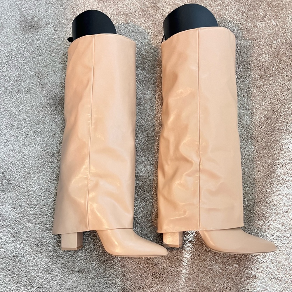 Pointed Toe Tan Foldover Public Desire Knee High Boots